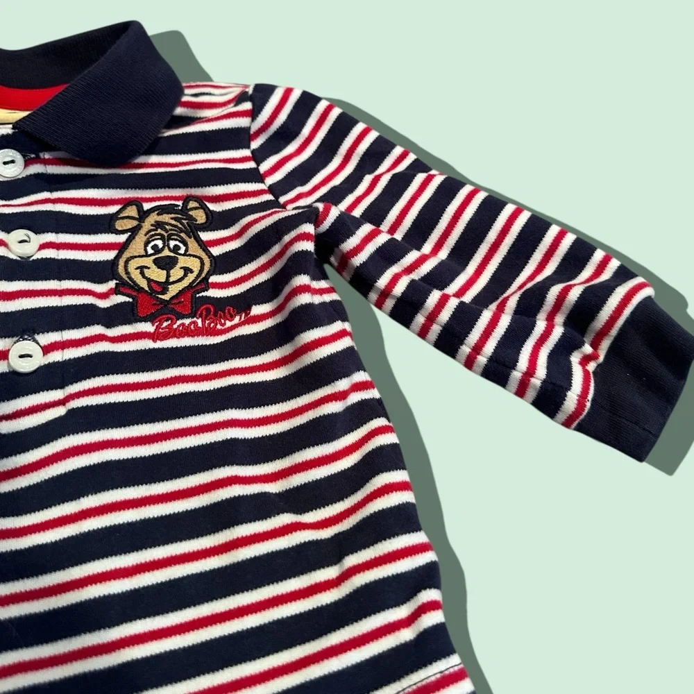 Vintage Baby Hanna-Barbera Boo Boo Bear Stripe Polo Shirt Size 3-6 Months